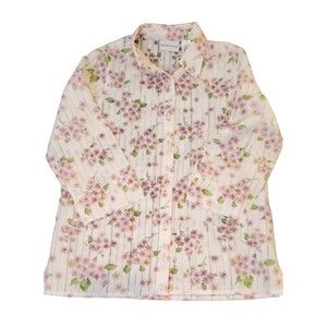Alfred Dunner Woman Sz 8 White Pink‎  Floral Button Down Blouse Shirt Top Spring